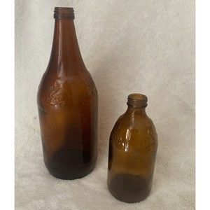 Lot of 2 Rare Amber Embossed Turkey Neck Glass AA Anceint Age Whiskey Bottles